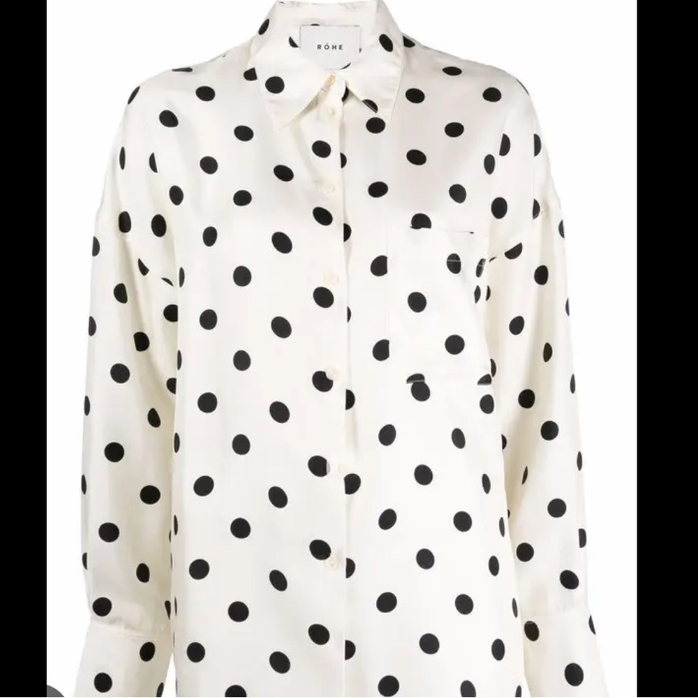 Like New ROHE charlie shirt 100% silk maxi dot EU 40 US 8 cream black button